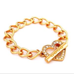 Gold Bebe Crystal Pave Heart Toggle Bracelet - Gold Bracelet